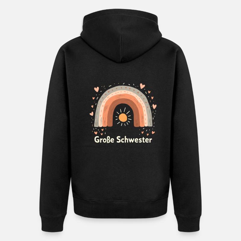 Große Schwester Regenbogen Boho - Unisex Premium Bio Zip Hoodie - Schwarz