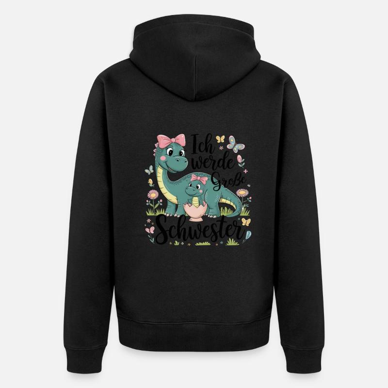 Ich werde eine große Schwester Dinosaurier - Unisex Premium Bio Zip Hoodie - Schwarz