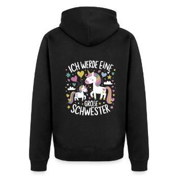 Ich werde eine große Schwester Einhorn - Unisex Premium Bio Zip Hoodie - Schwarz - Hinten - Nico (187cm)