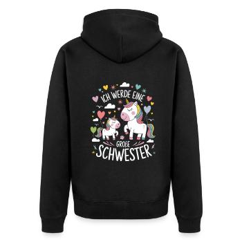 Ich werde eine große Schwester Einhorn - Unisex Premium Bio Zip Hoodie - Schwarz - Hinten - Nico (187cm)