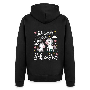 Ich werde eine große Schwester Einhorn - Unisex Premium Bio Zip Hoodie - Schwarz - Hinten - Nico (187cm)