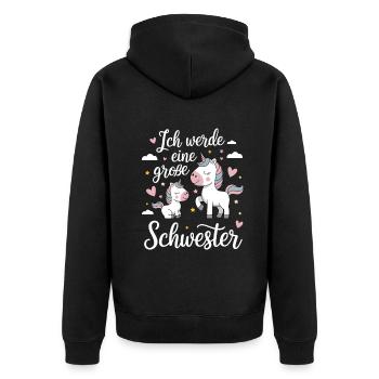 Ich werde eine große Schwester Einhorn - Unisex Premium Bio Zip Hoodie - Schwarz - Hinten - Nico (187cm)