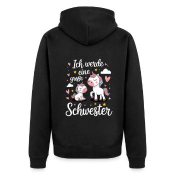 Ich werde eine große Schwester Einhorn - Unisex Premium Bio Zip Hoodie - Schwarz - Hinten - Nico (187cm)