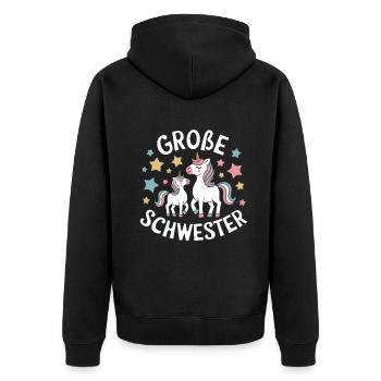 Ich werde eine große Schwester Einhorn - Unisex Premium Bio Zip Hoodie - Schwarz - Hinten - Nico (187cm)