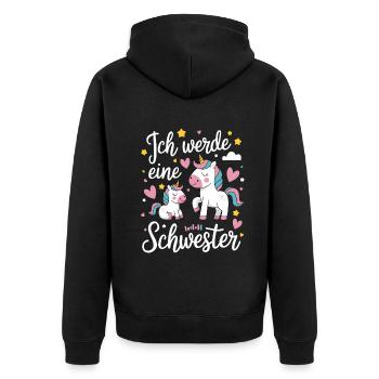 Ich werde eine große Schwester Einhorn - Unisex Premium Bio Zip Hoodie - Schwarz - Hinten - Nico (187cm)