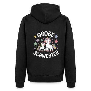 Ich werde eine große Schwester Einhorn - Unisex Premium Bio Zip Hoodie - Schwarz - Hinten - Nico (187cm)