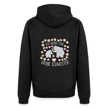 Ich werde eine große Schwester Elefant - Unisex Premium Bio Zip Hoodie - Schwarz - Hinten - Nico (187cm)