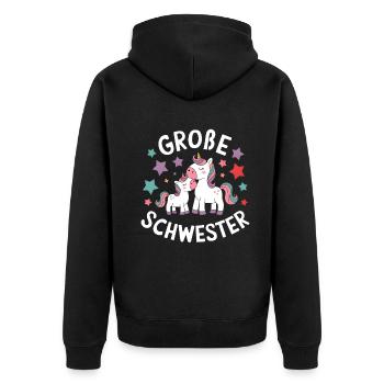 Ich werde eine große Schwester Einhorn - Unisex Premium Bio Zip Hoodie - Schwarz - Hinten - Nico (187cm)