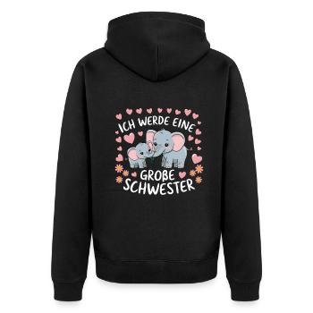 Ich werde eine große Schwester Elefant - Unisex Premium Bio Zip Hoodie - Schwarz - Hinten - Nico (187cm)