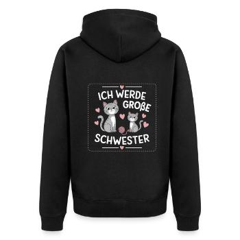 Ich werde eine große Schwester Katze Katzen - Unisex Premium Bio Zip Hoodie - Schwarz - Hinten - Nico (187cm)