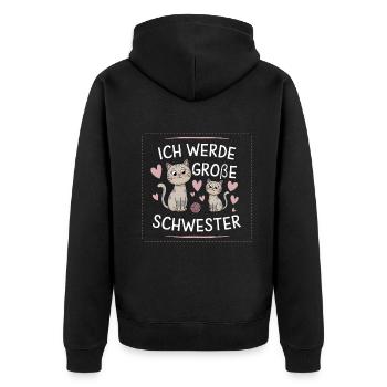 Ich werde eine große Schwester Katze Katzen - Unisex Premium Bio Zip Hoodie - Schwarz - Hinten - Nico (187cm)