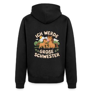 Ich werde eine große Schwester Pferd Pferde - Unisex Premium Bio Zip Hoodie - Schwarz - Hinten - Nico (187cm)