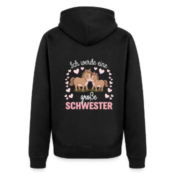 Ich werde eine große Schwester Pferd Pferde - Unisex Premium Bio Zip Hoodie - Schwarz - Hinten - Nico (187cm)