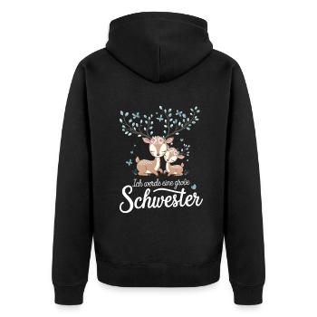 Ich werde eine große Schwester Reh Rehe - Unisex Premium Bio Zip Hoodie - Schwarz - Hinten - Nico (187cm)