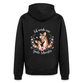 Ich werde eine große Schwester Reh Rehe - Unisex Premium Bio Zip Hoodie - Schwarz - Hinten - Nico (187cm)