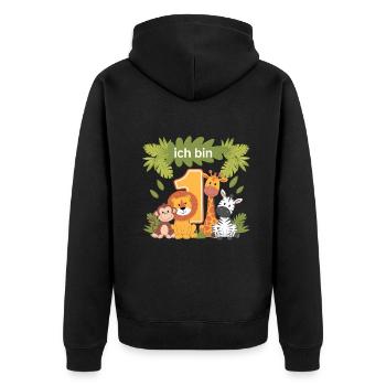 1. Geburtstag 1 Jahr Dschungel Tiere Löwe Giraffe - Unisex Premium Bio Zip Hoodie - Schwarz - Hinten - Nico (187cm)