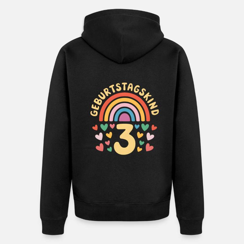 3ème anniversaire fille arc-en-ciel - Veste à capuche bio Premium Unisexe - noir