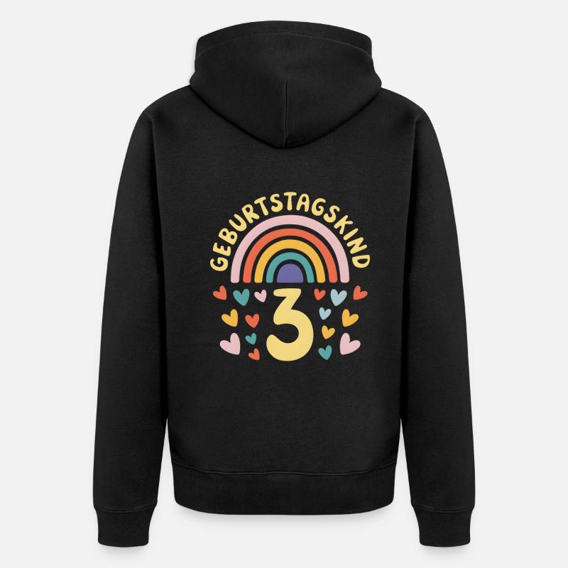 3ème anniversaire fille arc-en-ciel - Veste à capuche bio Premium Unisexe - noir