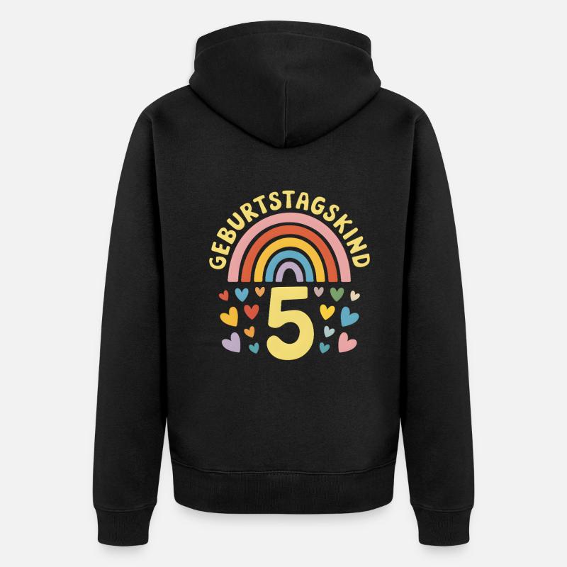 5ème anniversaire fille arc-en-ciel - Veste à capuche bio Premium Unisexe - noir