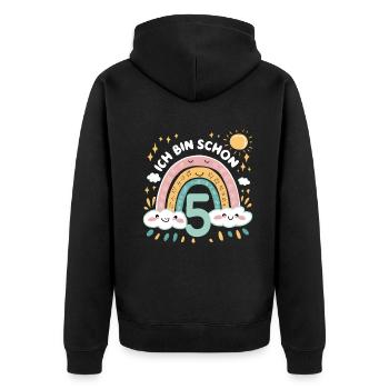 Chemise 5ème anniversaire Nuage Arc-en-ciel - Veste à capuche bio Premium Unisexe - noir - Dos - Nico (187cm)