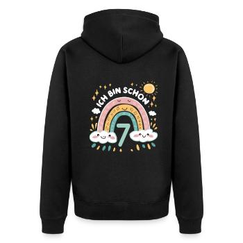 7th Birthday Shirt Rainbow Cloud - Unisex Premium Organic Zip Hoodie - black - Back - Nico (187cm)