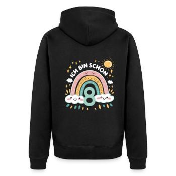 Chemise 8ème anniversaire Nuage Arc-en-ciel - Veste à capuche bio Premium Unisexe - noir - Dos - Nico (187cm)