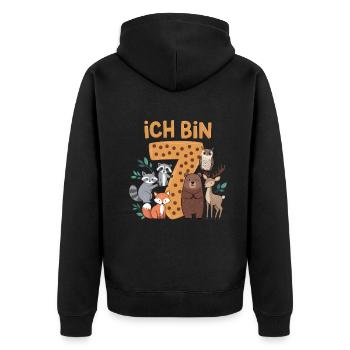 7th Birthday 7 Years Forest Animals Forest Animals - Unisex Premium Organic Zip Hoodie - black - Back - Nico (187cm)