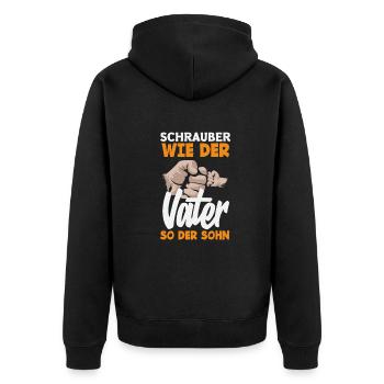 Schrauber Wie Der Vater So Der Sohn - Unisex Premium Bio Zip Hoodie - Schwarz - Hinten - Nico (187cm)