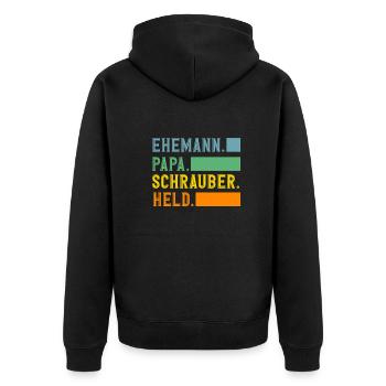 Ehemann Papa Schrauber Held - Unisex Premium Bio Zip Hoodie - Schwarz - Hinten - Nico (187cm)