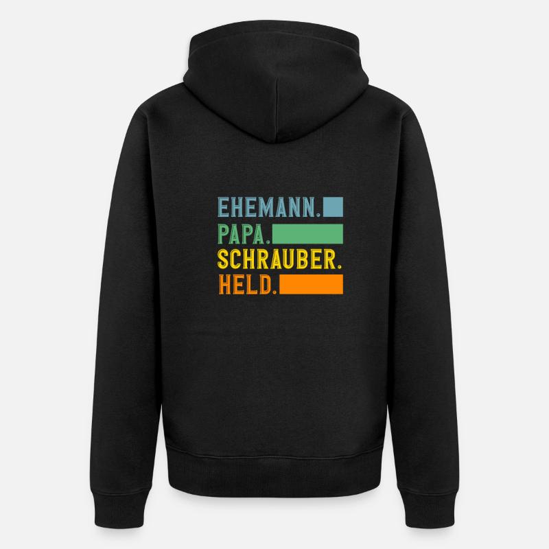 Ehemann Papa Schrauber Held - Unisex Premium Bio Zip Hoodie - Schwarz