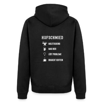 Farrier Multitasking Beer Problems Caffeine - Unisex Premium Organic Zip Hoodie - black - Back - Nico (187cm)