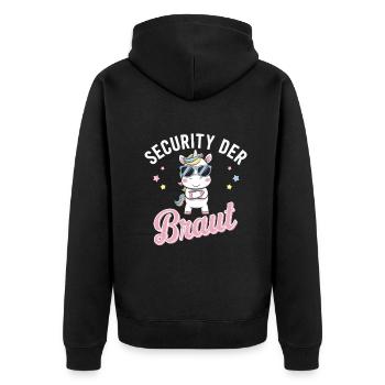 Security of the Bride Unicorn Bachelor Party Group Shirt - Unisex Premium Organic Zip Hoodie - black - Back - Nico (187cm)