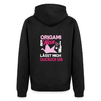 Origami and wine makes me happy - Unisex Premium Organic Zip Hoodie - black - Back - Nico (187cm)