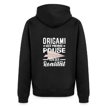 Origami is my break from reality - Unisex Premium Organic Zip Hoodie - black - Back - Nico (187cm)