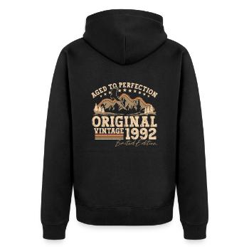 Jahrgang 1992 geboren Vintage Geburtstag Geschenk - Unisex Premium Bio Zip Hoodie - Schwarz - Hinten - Nico (187cm)
