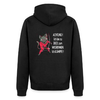 Dicke Katze, zu dick zum Wegrennen - Unisex Premium Bio Zip Hoodie - Schwarz - Hinten - Nico (187cm)