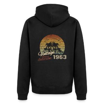 Vintage 1963 Geburtstagsgeschenk 1963 Retro 1963 - Unisex Premium Bio Zip Hoodie - Schwarz - Hinten - Nico (187cm)