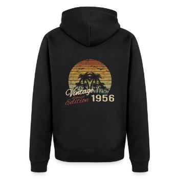 Jahrgang 1956 Geburtstagsgeschenk 1956 Retro 1956 - Unisex Premium Bio Zip Hoodie - Schwarz - Hinten - Nico (187cm)
