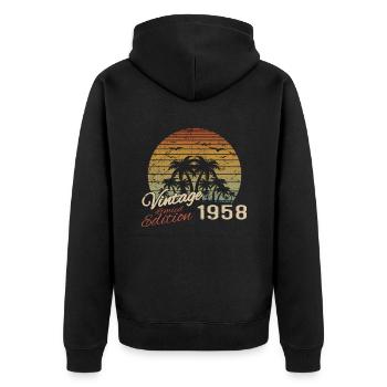 Jahrgang 1958 Geburtstagsgeschenk 1958 Retro 1958 - Unisex Premium Bio Zip Hoodie - Schwarz - Hinten - Nico (187cm)