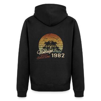 Vintage 1982 Geburtstagsgeschenk 1982 Retro 1982 - Unisex Premium Bio Zip Hoodie - Schwarz - Hinten - Nico (187cm)