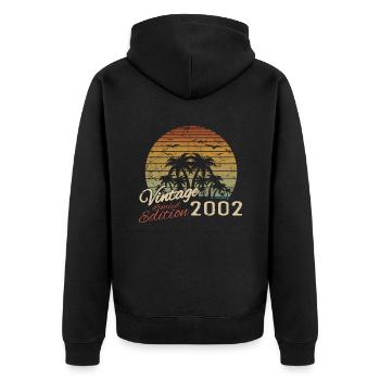 Jahrgang 2002 Geburtstagsgeschenk 2002 Retro 2002 - Unisex Premium Bio Zip Hoodie - Schwarz - Hinten - Nico (187cm)