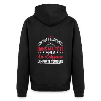Coiffeuse Humour Plusieurs Dans Ma Tête Droles - Veste à capuche bio Premium Unisexe - noir - Dos - Nico (187cm)
