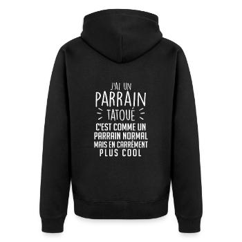 J'ai Un Parrain Tatoué - Cadeau Parrain Tatoué - Veste à capuche bio Premium Unisexe - noir - Dos - Nico (187cm)