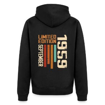 September 1959 Originelle Geschenkidee zum Geburtstag - Unisex Premium Bio Zip Hoodie - Schwarz - Hinten - Nico (187cm)