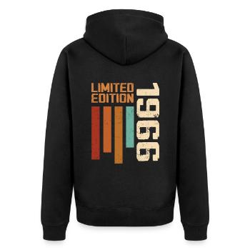Jahrgang 1966 Retro 1966 Geburtstagsgeschenk - Unisex Premium Bio Zip Hoodie - Schwarz - Hinten - Nico (187cm)