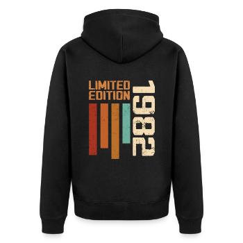 Jahrgang 1982 Retro 1982 Geburtstagsgeschenk - Unisex Premium Bio Zip Hoodie - Schwarz - Hinten - Nico (187cm)