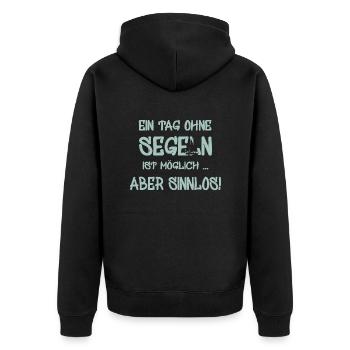 Segeln - Spruch für Segler - Unisex Premium Bio Zip Hoodie - Schwarz - Hinten - Nico (187cm)