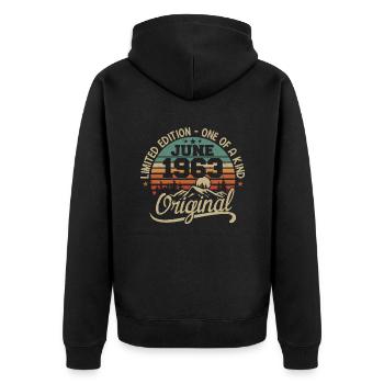 1963 Juni 1963 Original - Juni 1963 Jubiläum - Unisex Premium Bio Zip Hoodie - Schwarz - Hinten - Nico (187cm)