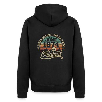 1974 Juni 1974 Original - Juni 1974 Jubiläum - Unisex Premium Bio Zip Hoodie - Schwarz - Hinten - Nico (187cm)