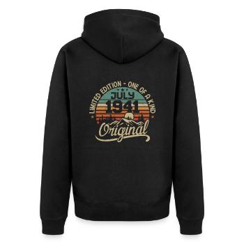 Juli 1941 Geburtstagsgeschenk 1941 Juli - Unisex Premium Bio Zip Hoodie - Schwarz - Hinten - Nico (187cm)